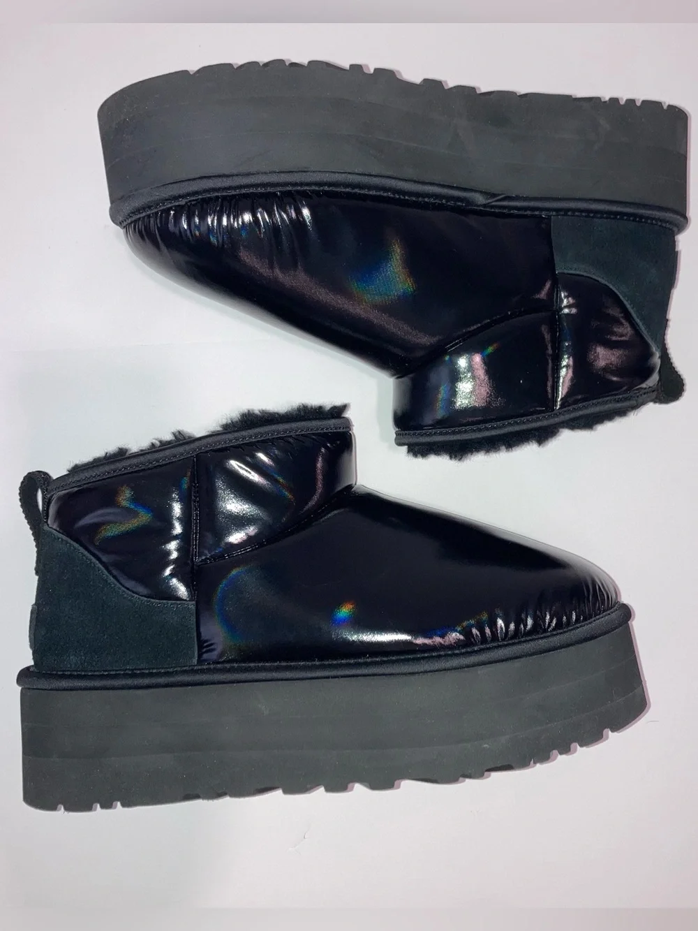 UGG Classic Ultra Mini Platform Black Hi Shine Plush Ankle Boot 1144048